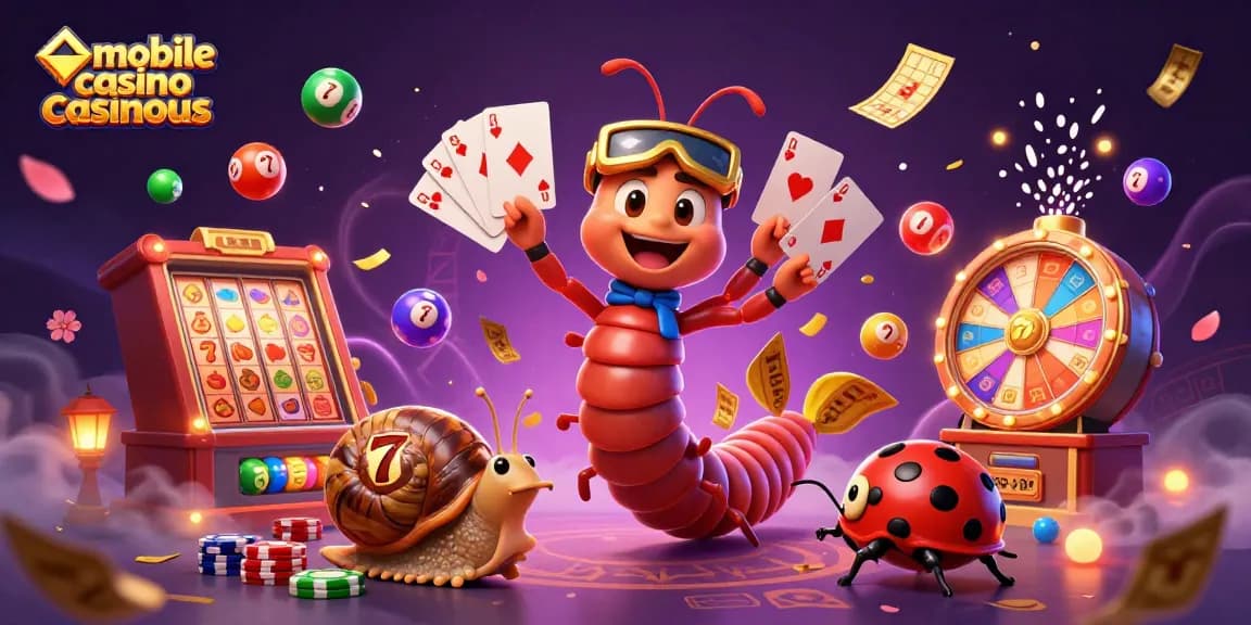 Engaging scene of mobile casino casinous with vibrant characters celebrating winnings amidst colorful gaming elements.