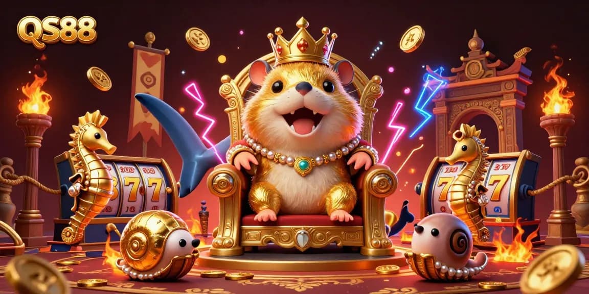 Experience thrilling slots and jackpot wins with QS88 in this dynamic casino illustration.