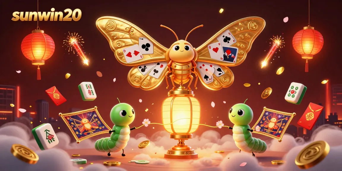 Experience the excitement of sunwin20 as golden moths bring luck in vibrant 3D casino scene.