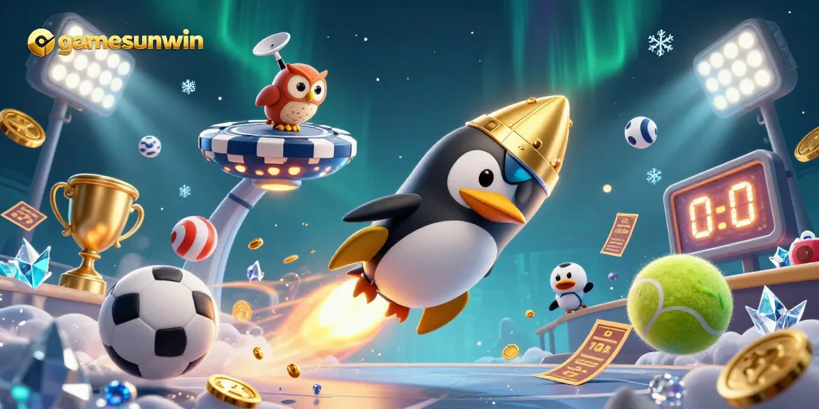 Experience thrilling gameplay at gamesunwin, where the action includes a golden penguin in a galaxy of casino elements.