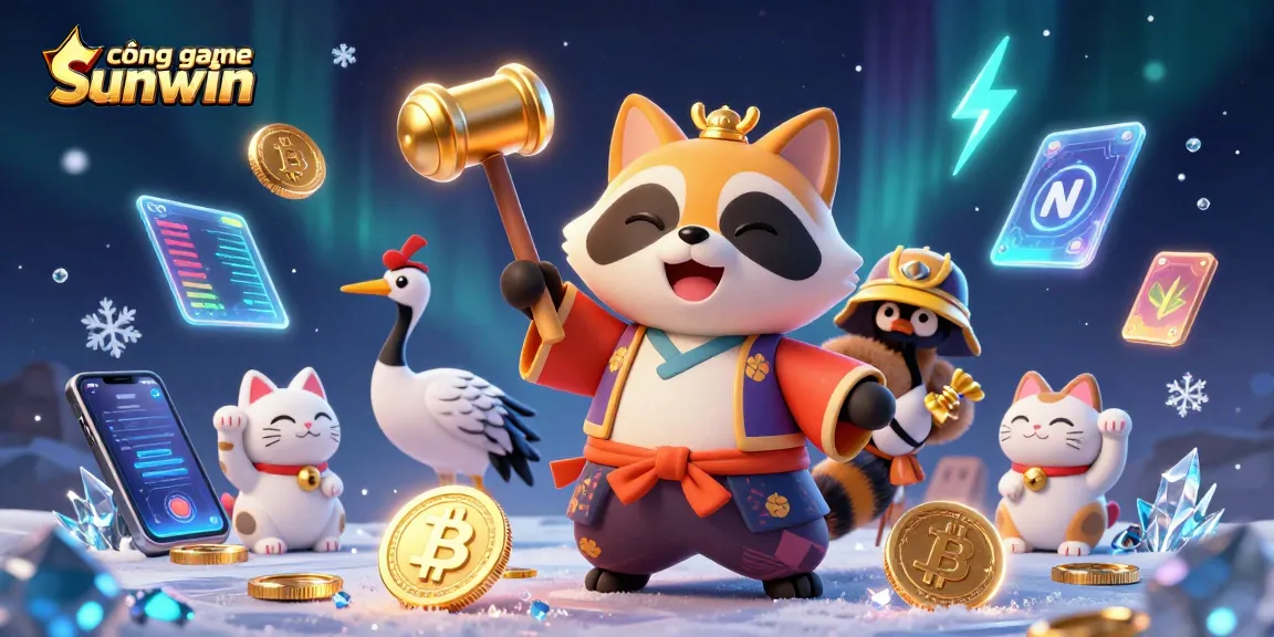 Experience vibrant gaming adventures at cổng game sunwin with animated characters and crypto elements.