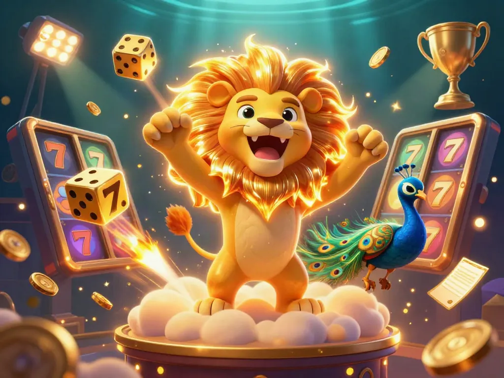 Engage in thrilling casino adventures with uy88 as a sun lion triumphs amidst golden jackpot reels and vibrant gambling elements.