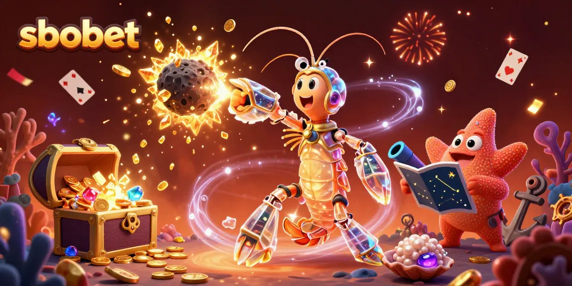 SboBet offers exciting betting experiences as a galactic samurai mantis shrimp bursts through an asteroid