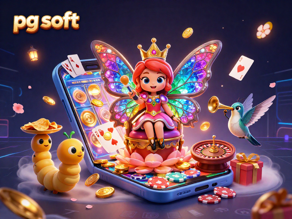Experience the thrill of pg soft gaming with a colorful scene of a fantasy queen and casino elements.