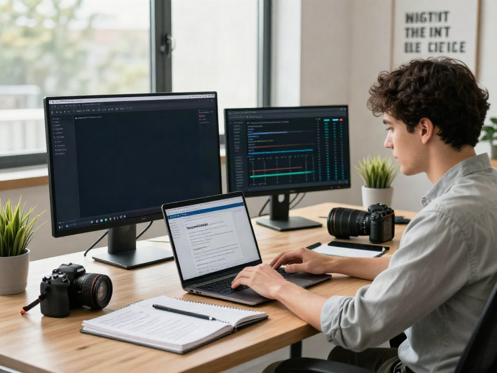 Digital marketer optimizing website for instant indexing in modern workspace.