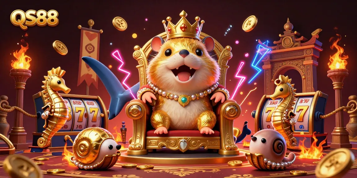 Experience thrilling slots and jackpot wins with QS88 in this dynamic casino illustration.